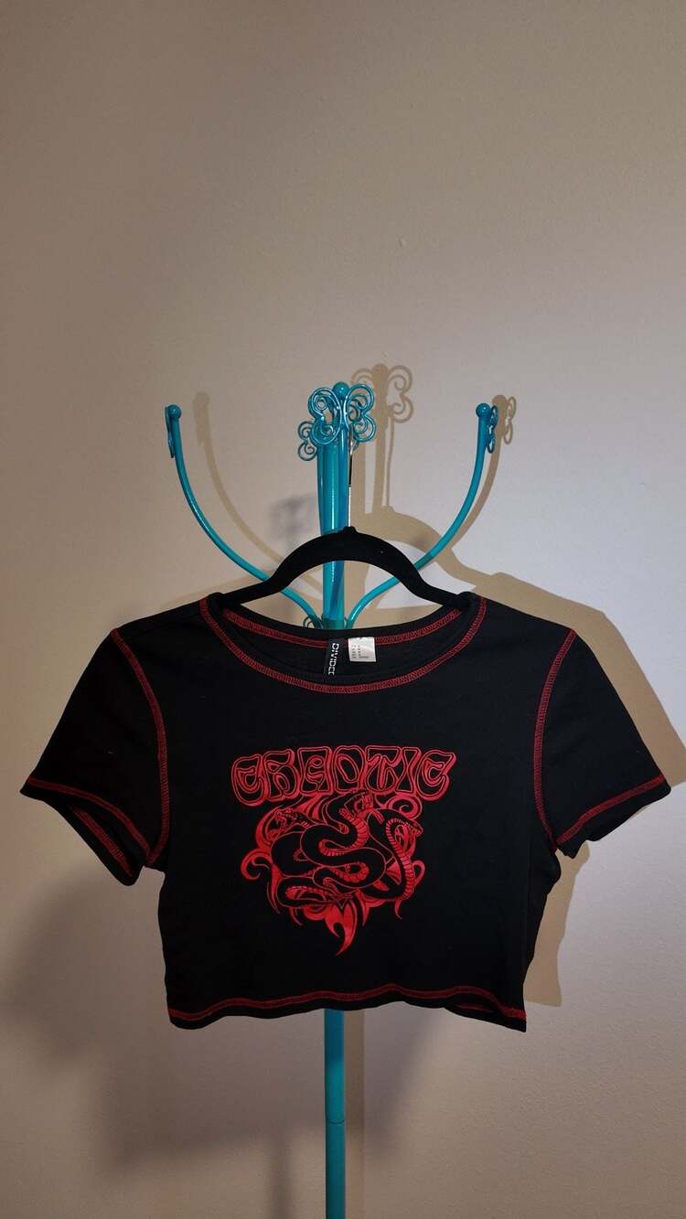 H&M DIVIDED "CHAOTIC" Black Graphic Crop Top– Size M